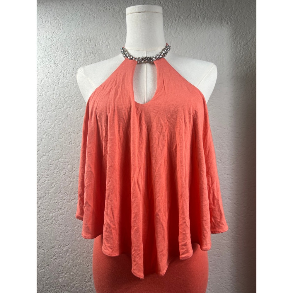 NWT True VTG Sky Coral Embellished Rhinestone Halter Bodycon Mini Dress Y2K